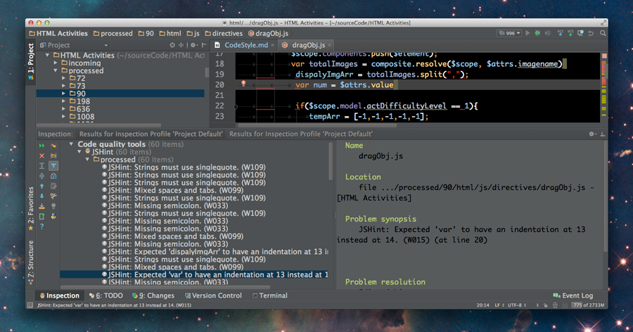 WebStorm JSHint Inspections