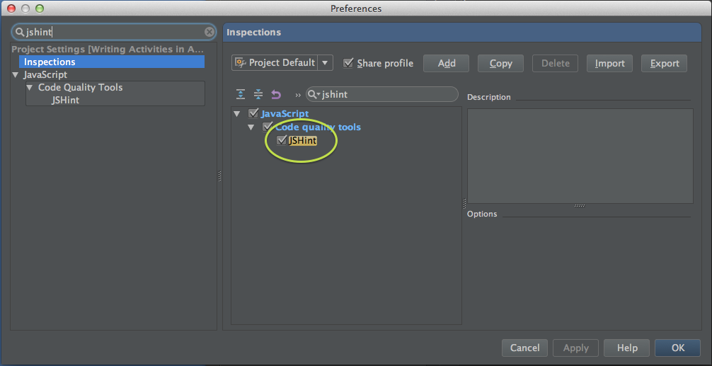 WebStorm JSHint-Preferences